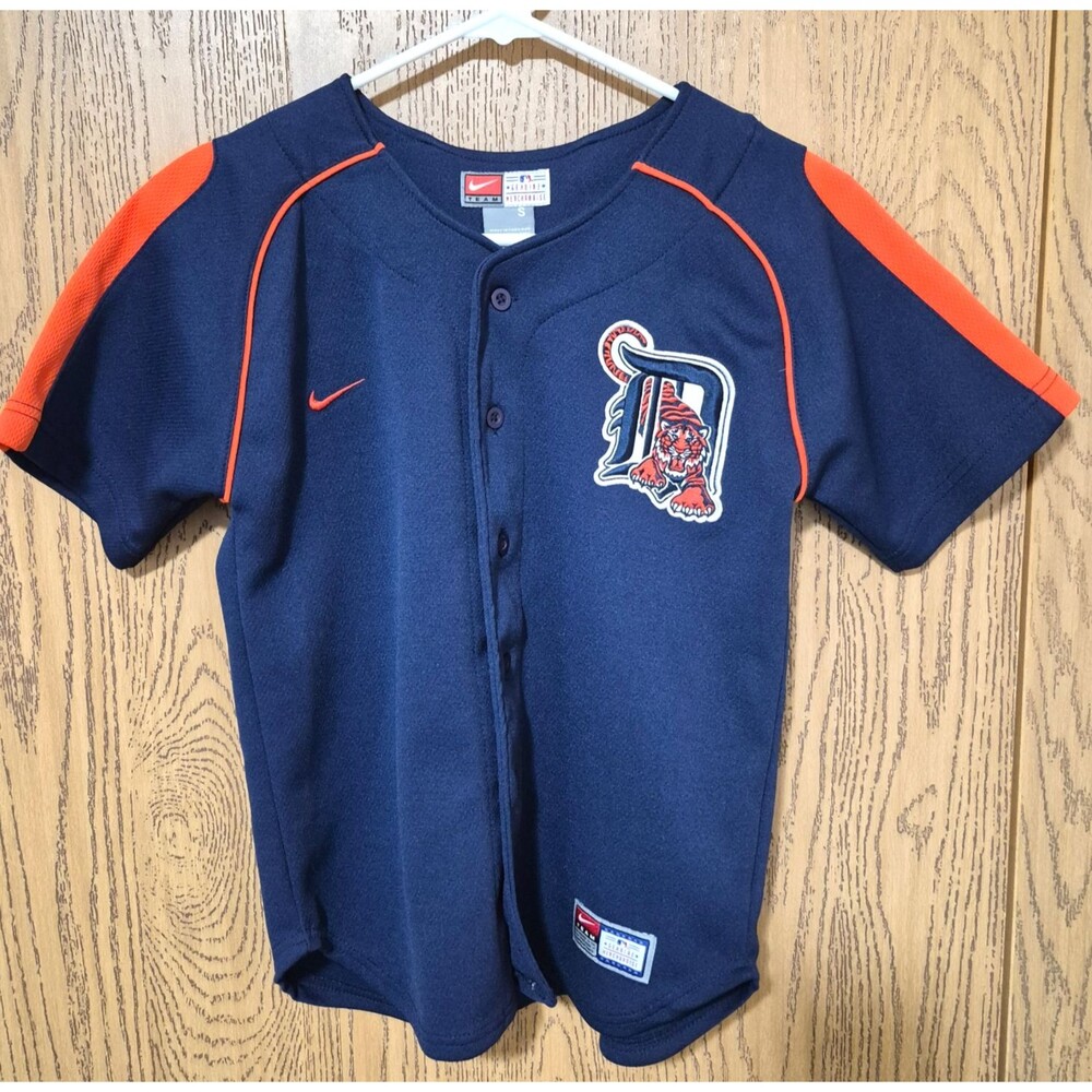 NIKE Detroit Tigers Boy's Navy Orange 24 Cabrera Baseball Short Sleeve Jersey S